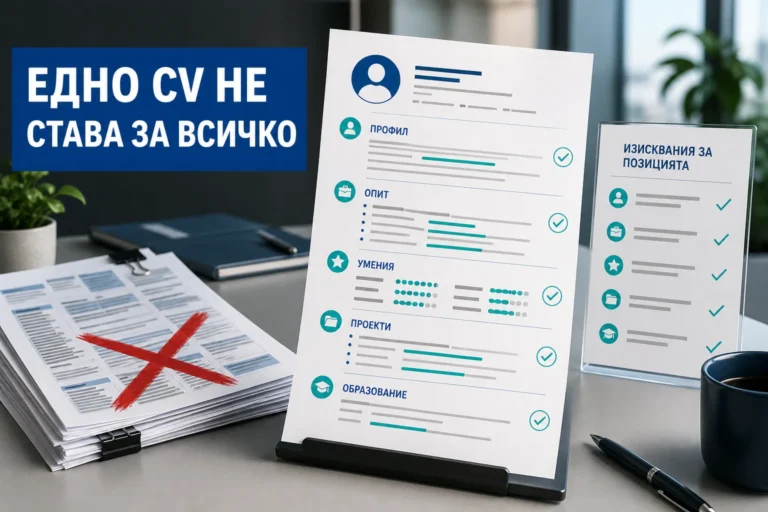 Адаптирано CV към конкретна обява с надпис Едно CV не става за всичко